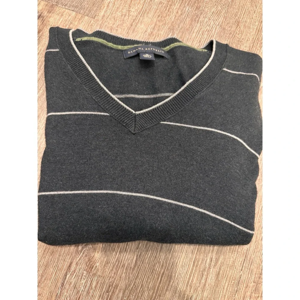 Banana‎ Republic Striped Sweater Mens M Silk Cashmere Blend Preppy Golf Casual